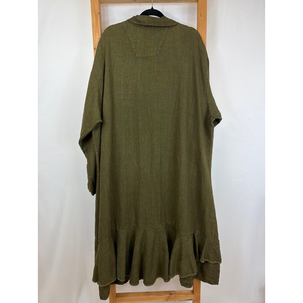 Cynthia Ashby Green Linen Long Sleeve Ruffled Snap Jacket Size XL - Picture 6 of 11